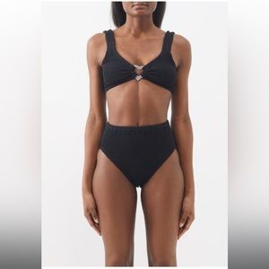 Hunza G Jessica High Waist Bikini Set Black Women's One Size Black/Silver NWT